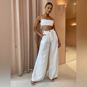 Rumer Avalon Linen Pant Trouser in White size S